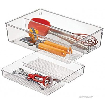 mDesign Schubladen-Organizer zweiteilige Aufbewahrungsbox für die Küchenschublade verschiebbarer Besteckeinsatz mit 4 Fächern für Küchenutensilien aus beständigem Kunststoff