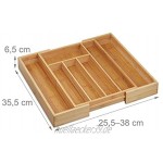 Relaxdays Besteckkasten ausziehbar Bambus Schubladeneinsatz hoch 6,5x38x35,5 cm Besteckeinsatz für Schubladen Natur