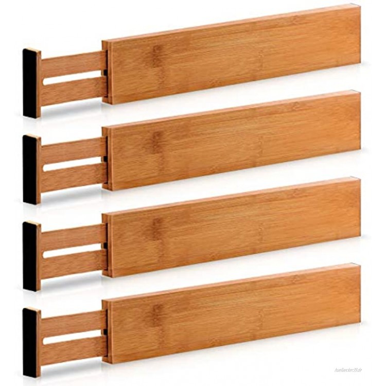 Bambusi Schubladen-Organizer mit Federung verstellbar und ausziehbar aus 100 % Bio-Bambus ideal für Küche Kommode Schlafzimmer Baby-Schublade Badezimmer Schreibtisch.