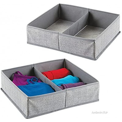 mDesign 2er-Set Stoffbox für Schrank oder Schublade 2 Fächer – die ideale Aufbewahrungsbox Stoff – flexibel verwendbare Stoffkiste – grau