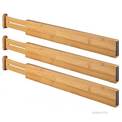 mDesign 3er-Set verstellbarer Schubladeneinsatz – der perfekte Schubladen Organizer – ideal als flexibler Schubladenteiler aus Bambus – für Schrank und Kommode – bambusfarben
