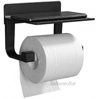 GERUIKE Papierrollenhalter Toilette Selbstklebend Klopapierhalter Wc Halter Rollenhalter Toilettenpapierhalter mit Ablage für Handy Aluminium Schwarz