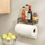 mDesign Küchenrollenhalter – hochwertiger Papierrollenhalter mit integriertem Gewürzregal aus Metall – praktischer Küchenhelfer – bronzefarben