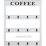 MyGift Rustikaler weißer Holz-Kaffeetassenhalter mit 12 Haken zur Wandmontage für Zuhause Küche Präsentation und Sammlung