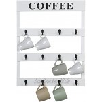 MyGift Rustikaler weißer Holz-Kaffeetassenhalter mit 12 Haken zur Wandmontage für Zuhause Küche Präsentation und Sammlung