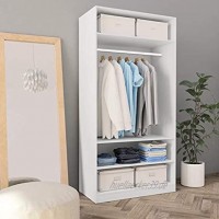 Cikonielf Offener Kleiderschrank zum Aufhängen und Aufbewahren von Kleidung Organizer mit 3 Ablagen für Schlafzimmer Finish in Weiß 100 x 50 x 200 cm