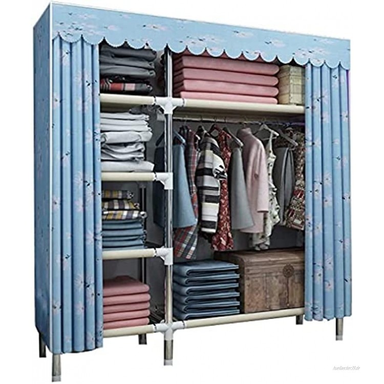 XiYou Kleiderschrank Stoff verdickt Stahlrohr Tragbare freistehende Schrank Lagerung Organizer Schlafzimmer Kleidung Schrank Regal für zusätzliche Lagerung blau 130x45x172CM 51x18x68in