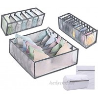 3 graue Schubladenboxen für BHs Socken Höschen faltbare Stoff-Aufbewahrungsboxen Schrank-Trennwände für Unterwäsche Socken Krawatten Schals und Taschentücher.