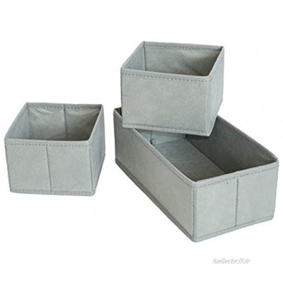 4er | 8er Aufbewahrungsbox Stoff Schubladen Ordnungssystem Kleiderschrank Organizer zum Aufbewahren von Unterwäsche Socken etc.| Faltbox | faltbare Stoffbox für Schubladen Schrank in grau 3er Set