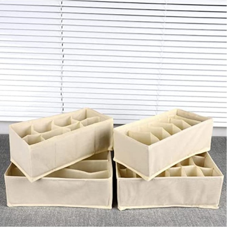 4er Set Aufbewahrungsboxen Schubladen-Organizer Ordnungssystem für Kleiderschrank faltbar für BHS Unterwäsche Socken Krawatten Faltbox Stoffbox Beige 1