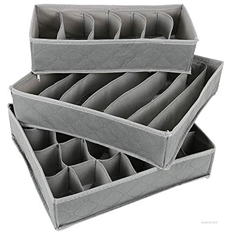 Comficent 3Stk Bambuskohle Aufbewahrungsbox Ordnungsboxen mit Reißverschluss für Kleiderschrank Schubladen Kleiderschrank Schubladen Organizer Ordnungssystem