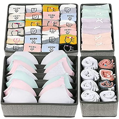 EDATOFLY 4er Set Aufbewahrungsboxen für Unterwäsche Ordnungssystem für Kleiderschrank Unterwäsche Organizer für Socken BHS Krawatten Unterwäsche Grau