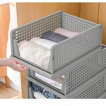 Hossejoy 4 Stück Kleiderschrank Organizer Regal Stapelbare Aufbewahrungsboxen Kunststoff Faltbare Aufbewahrungsboxen für Schlafzimmer Küche Badezimmer Herausziehen wie eine Schublade Grau