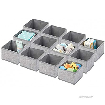 mDesign 12er-Set Aufbewahrungsbox für Kinderzimmer und Bad – Faltbare Kinderzimmer Aufbewahrungsbox mit Fischgrätenmuster – stilvoller Kinderschrank Organizer aus Kunstfaser – grau