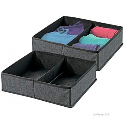 mDesign 2er-Set Kleiderschrank Organizer – Aufbewahrungskiste für die Schublade und den Schrank mit 2 Fächern – Schrankbox aus Stoff zur Aufbewahrung von Socken Unterwäsche etc. – dunkelgrau