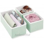 mDesign 3er-Set Kleiderschrank Organizer – Aufbewahrungskiste für die Schublade in verschiedenen Größen – Schrankbox aus Stoff zur Aufbewahrung von Socken Unterwäsche etc. – mintgrün weiß