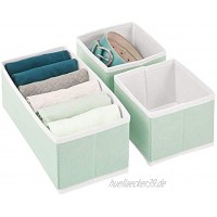 mDesign 3er-Set Kleiderschrank Organizer – Aufbewahrungskiste für die Schublade in verschiedenen Größen – Schrankbox aus Stoff zur Aufbewahrung von Socken Unterwäsche etc. – mintgrün weiß