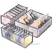 munloo 3 Stück Faltbar Aufbewahrungsboxen Schubladen Ordnungssystem Organizer Kleiderschrank für Unterwäsche Socken Krawatten Grau