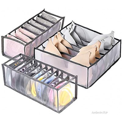 munloo 3 Stück Faltbar Aufbewahrungsboxen Schubladen Ordnungssystem Organizer Kleiderschrank für Unterwäsche Socken Krawatten Grau