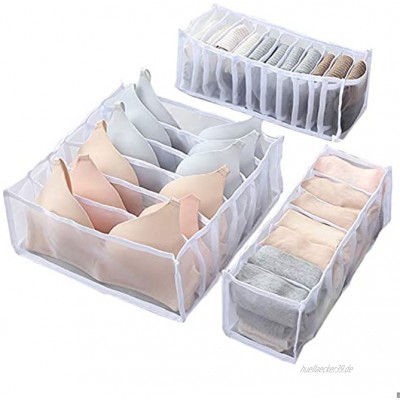 TZJ Aufbewahrungsboxen für Unterwäsche 2 3 Stück Schubladen Organizer faltbar für BHS Unterwäsche Socken Krawatten Faltbox Stoffbox White,Set of 3