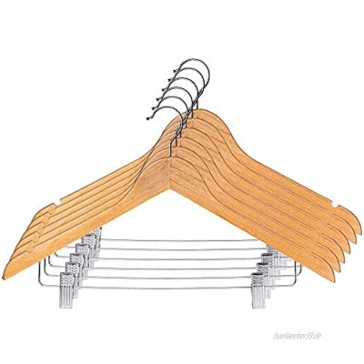 KADAX Kleiderbügel aus Holz mit Klemmen aus Metall Zwei Einkerbungen 360°drehbarer Haken Garderobenbügel für Kleidung Hosen Hemd Rock Anzug Jackenbügel rutschfest 6