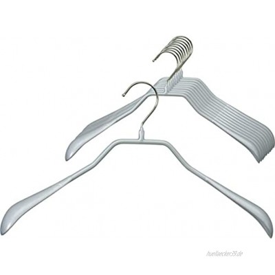 MAWA Kleiderbügel 10 Stück körpergeformte Metallbügel für Jacken Mäntel Blazer und Jacketts 360° drehbarer Haken hochwertige Antirutsch-Beschichtung 42 cm breit Silber