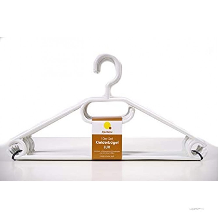 Spetebo Kleiderbügel 10er Pack in Weiss extra schwere Qualität 45g pro Bügel mit Anti-Rutsch-Rillen und Krawatten- BZW. Gürtelhalter