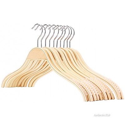Tebery 10 Stück Kleiderbügel aus Holz  Rutschfest Platzsparende Garderobenbügel für Hosen Rock Hemd Anzug 360°drehbarer Metallhaken 40cm Beige Anti-Rutsch Gummibeschichtung