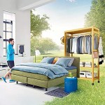 GWLGWL Kleiderständer Freistehender mit Rollen Multifunktionale Garderobenständer Bambus Natur für Schlafzimmer stabil und belastbar bis 150kg belastbar 99x35x165CMBxTxH