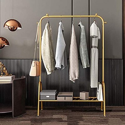 Kleiderständer multifunktionale einfache Kleiderstange mit Querstangenständer Seitenhaken rutschfeste Garderobe aus Eisenkunst stabil und langlebig golden 60x33x147cm