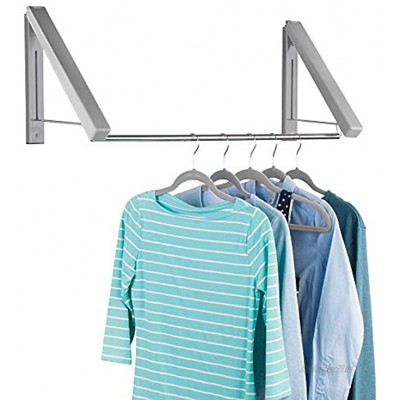 mDesign Wand Kleiderstange für Waschküche oder Schlafzimmer – praktische Wandgarderobe aus Metall für Kleidung aus der Reinigung – wandmontierter Kleiderhalter für Kleiderbügel – grau