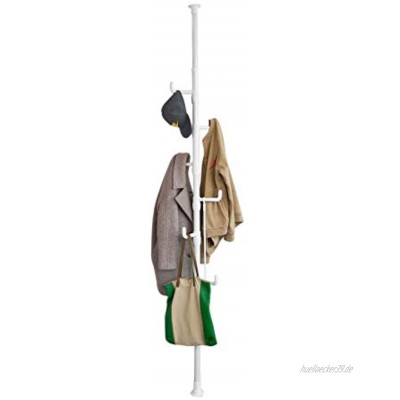 SoBuy FRG159-W Garderobe Kleiderständer Garderobenständer mit 6 Haken ohne Bohren Verstellbar 214cm-275cm hoch weiß
