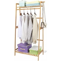 Ufine Bambus-Kleiderständer mit 2 Etagen Aufbewahrungsregalen und 2 Kleiderhaken tragbarer Wäscheständer Kleiderständer für Schlafzimmer Gästezimmer
